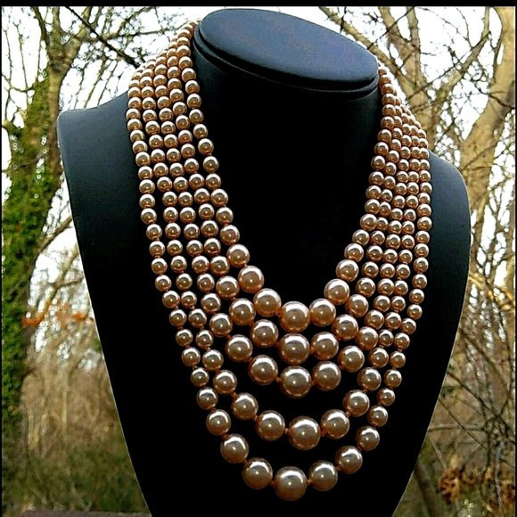 Kenneth Jay Lane Jewelry - VINTAGE KJL 5-Strand Soft Pink Glass Pearl Necklace